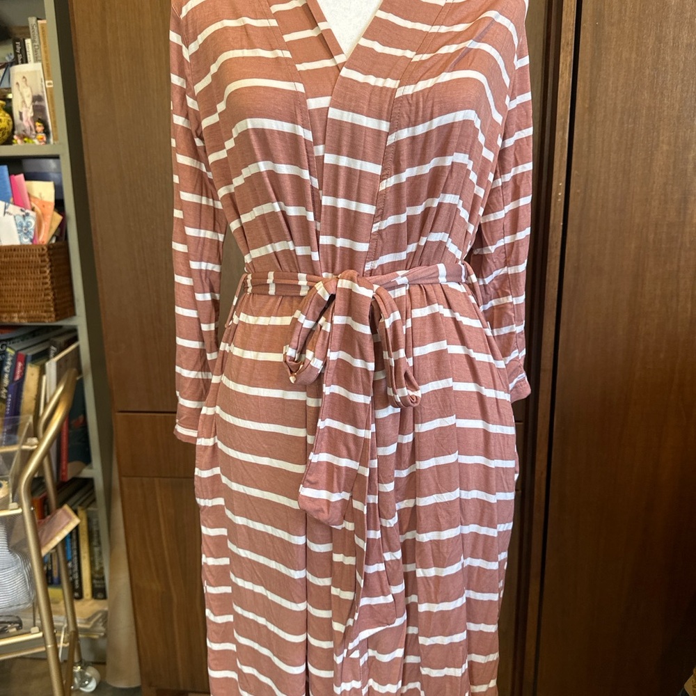 Posh Peanut Brow and Cream Striped Dress